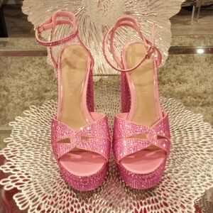 SIZE 10 EMBELLISHED PINK RHINESTONE GIANNI BINI PLATFORM HEEL